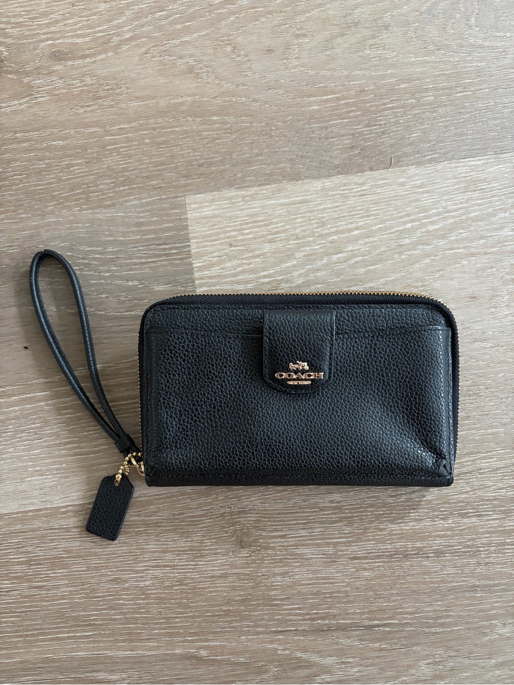Coach Black Pebbled Leather Wristlet